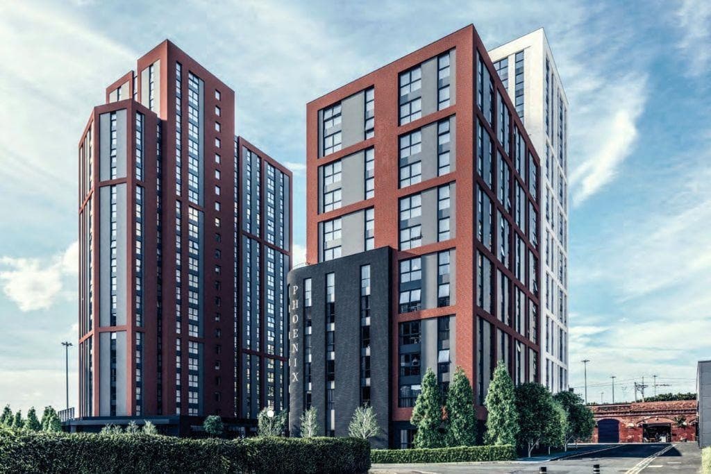 Modern apartment block in a major UK university city, representative of student-density residential architecture